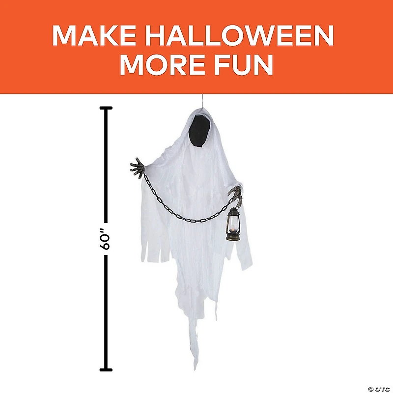5 Ft. Hanging Faceless Ghost with Lantern & Chain Halloween Decoration