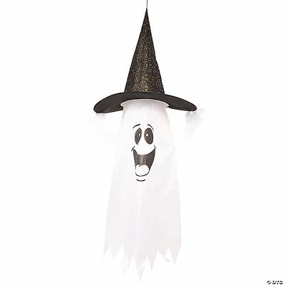 5 Ft. Hanging Light-Up Color Changing Smiling Ghost with Witch Hat Halloween Decoration