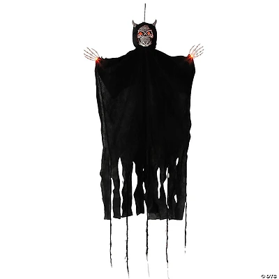 5 Ft. Hanging Light-Up Evil Skeleton with Horns Halloween Decoration