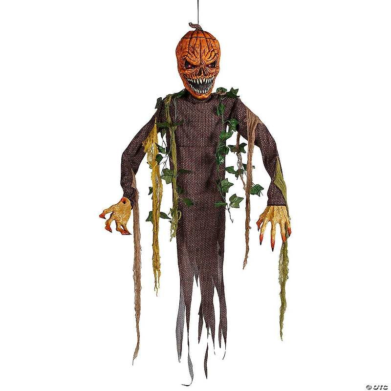 5 Ft. Light-Up Posable Hanging Pumpkin Patch Ghoul with Sound Halloween Decoration