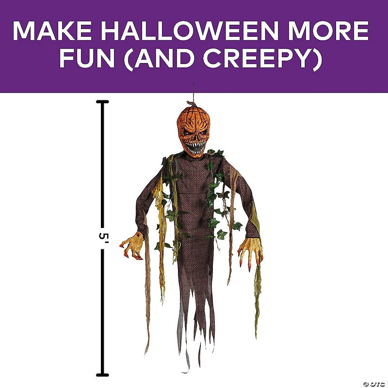 5 Ft. Light-Up Posable Hanging Pumpkin Patch Ghoul with Sound Halloween Decoration