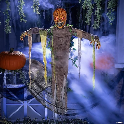 5 Ft. Light-Up Posable Hanging Pumpkin Patch Ghoul with Sound Halloween Decoration