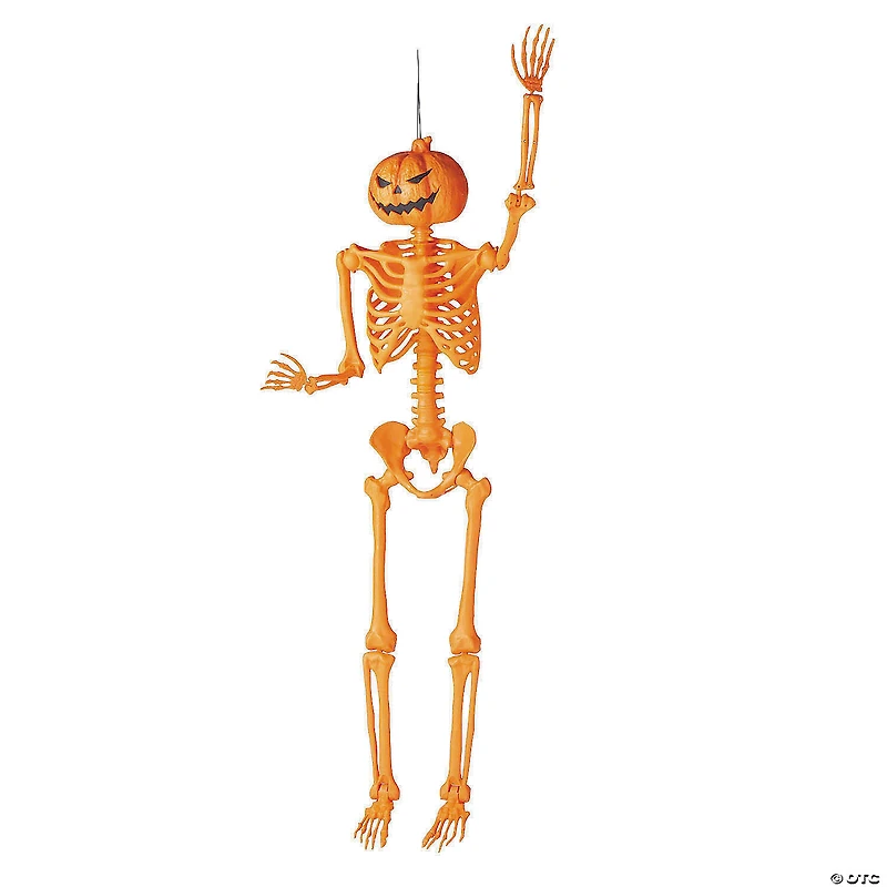 5 Ft. Posable Orange Pumpkinhead Skeleton Halloween Decoration
