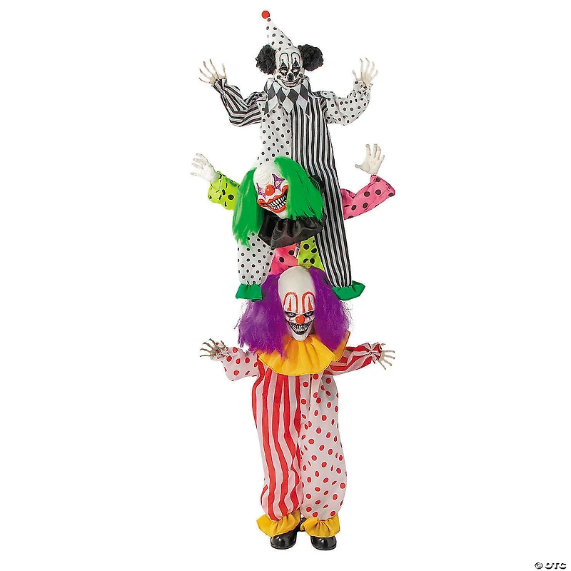 5 Ft 10 3/4" Animated Standing Light-Up LED Stacked Clown Trio Halloween Decoration