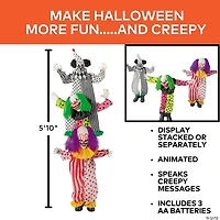 5 Ft 10 3/4" Animated Standing Light-Up LED Stacked Clown Trio Halloween Decoration