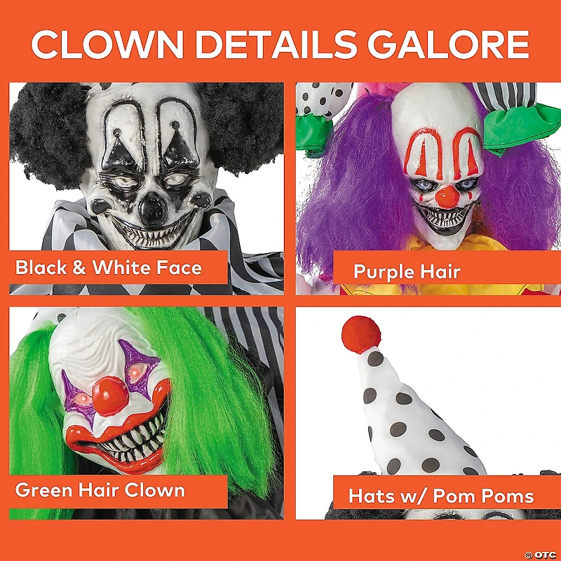 5 Ft 10 3/4" Animated Standing Light-Up LED Stacked Clown Trio Halloween Decoration