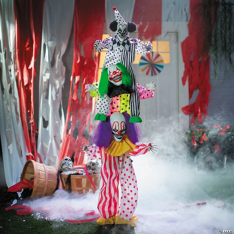 5 Ft 10 3/4" Animated Standing Light-Up LED Stacked Clown Trio Halloween Decoration