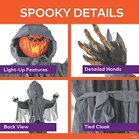 5 Ft 10 3/4" Animated Standing Light-Up Pumpkin Man in Hooded Cloak Halloween Decoration