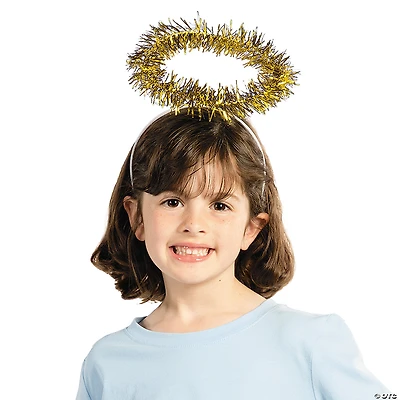 5" Gold Tinsel Nativity Angel Halos Plastic Headbands - 12 Pc.