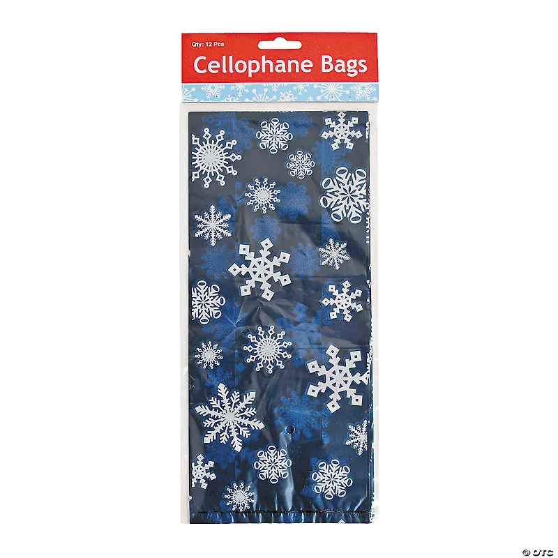 5" x 11 1/2" Blue Snowflake Cellophane Bags - 12 Pc.