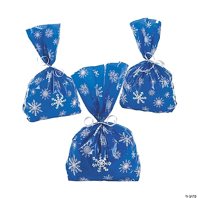 5" x 11 1/2" Blue Snowflake Cellophane Bags - 12 Pc.