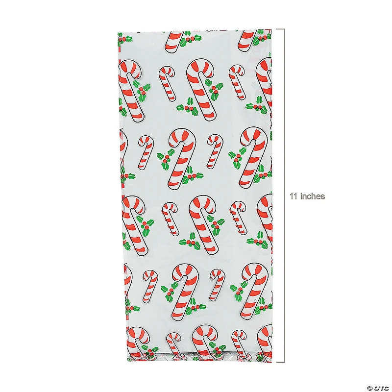5" x 11" Candy Cane Cellophane Treat Bags - 12 Pc.