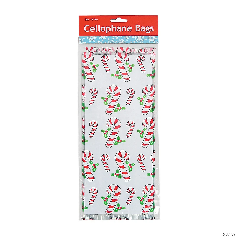5" x 11" Candy Cane Cellophane Treat Bags - 12 Pc.