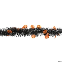 50' Black with Orange Jack O Lanterns Halloween Tinsel Garland - Unlit