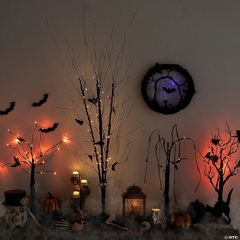 50" LED Lighted Black Halloween Branch Tree with Bats  Warm White Lights
