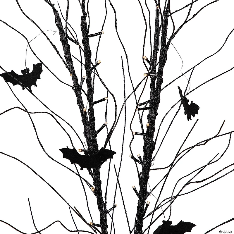 50" LED Lighted Black Halloween Branch Tree with Bats  Warm White Lights