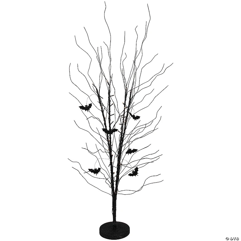 50" LED Lighted Black Halloween Branch Tree with Bats  Warm White Lights