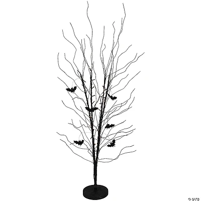 50" LED Lighted Black Halloween Branch Tree with Bats  Warm White Lights