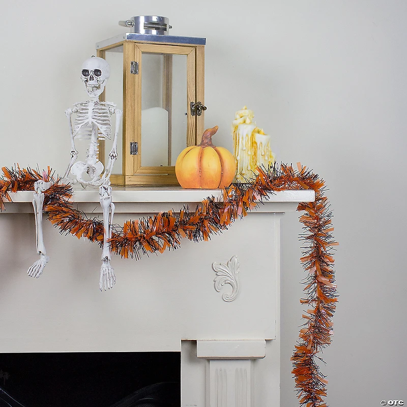 50' Orange and Black Halloween Tinsel Garland - Unlit