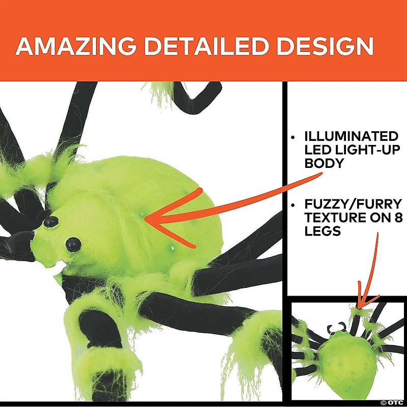 50" x 4" Green Illuminated Spider Halloween Decoration