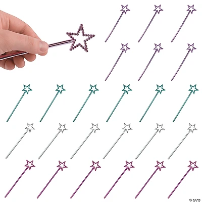 6 1/2" Mini Blue, Silver, Purple & Hot Pink Plastic Star Wands - 24 Pc.