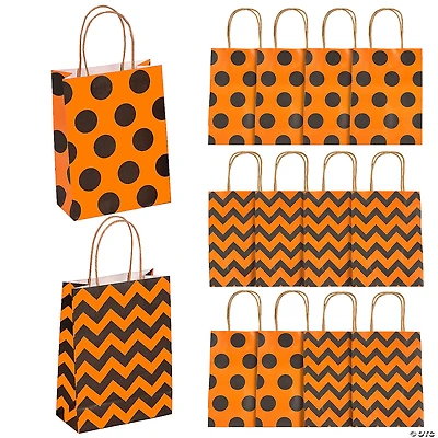 6 1/2" x 4" Medium Halloween Pattern Kraft Paper Gift Bags - 12 Pc.