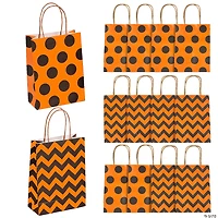 6 1/2" x 4" Medium Halloween Pattern Kraft Paper Gift Bags - 12 Pc.