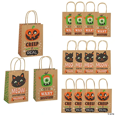 6-1/2" x 9" Medium Halloween Character Print Paper Gift Bags - 12 Pc.