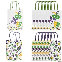 6 1/2" x 9" Medium Mardi Gras Kraft Paper Gift Bags - 12 Pc.