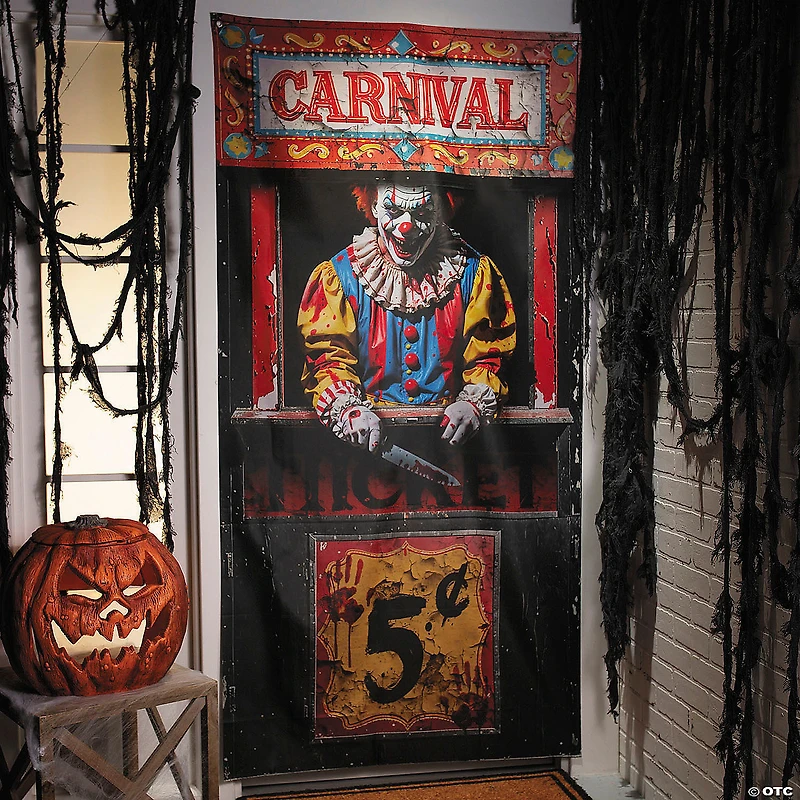 6 Ft. 6 3/4" Carnival Booth with Bloody Clown Door Curtain Halloween Decoration