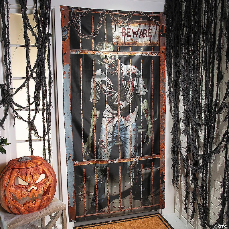 6 Ft. 6 3/4" Zombie in a Locked Cage Door Curtain Halloween Decoration