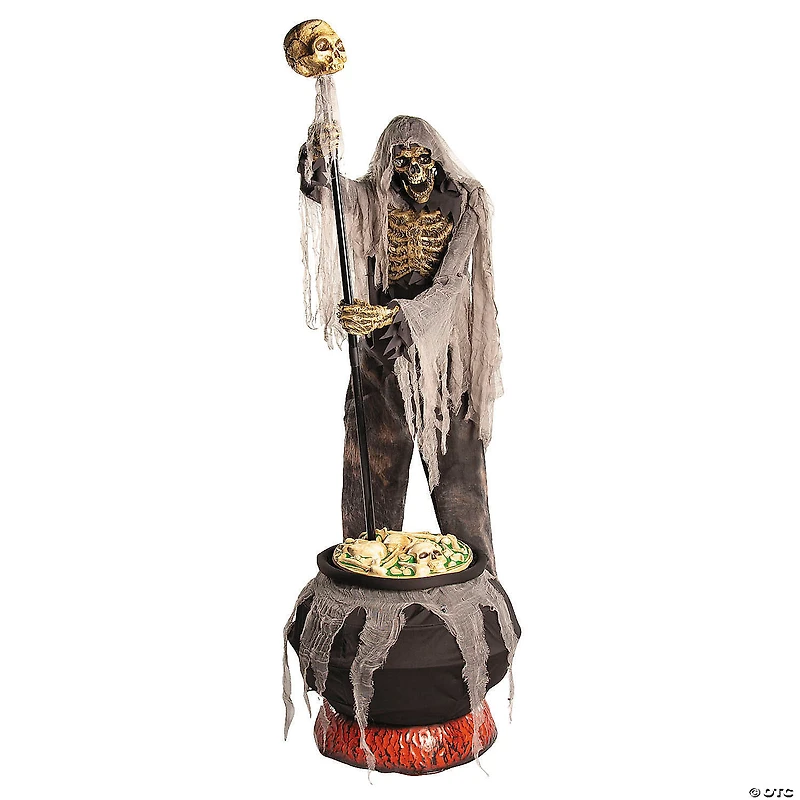 6 Ft. 7" Animated Light-Up Skeleton Stirring Cauldron Halloween Decoration