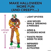 6 Ft. Animated Light-Up Yellow & Black Snippers the Clown Halloween Decoration