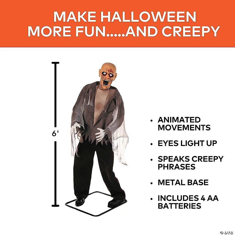 6 Ft. Animated Standing Zombie Halloween Decoration