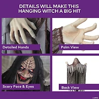 6 Ft. Talking Hanging Witch in Black Cloak with Light-Up Eyes Halloween Decoration