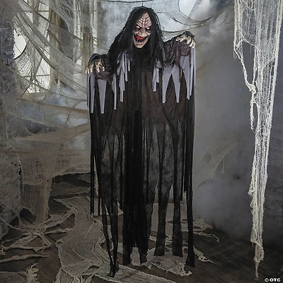 6 Ft. Talking Hanging Witch in Black Cloak with Light-Up Eyes Halloween Decoration
