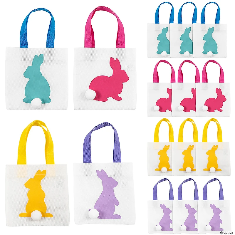 6" x 6" Mini Easter Bunny Silhouette Nonwoven Tote Bags -12 Pc.