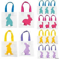 6" x 6" Mini Easter Bunny Silhouette Nonwoven Tote Bags -12 Pc.