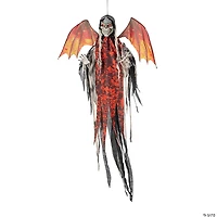 60 1/4" Animated & Light-Up Red Skeletal Reaper with Wings Hanging Decoration