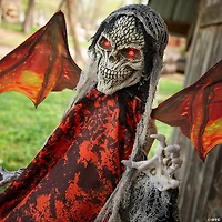 60 1/4" Animated & Light-Up Red Skeletal Reaper with Wings Hanging Decoration