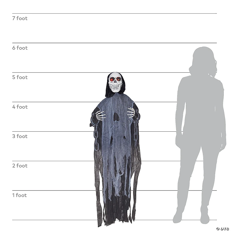 60" Animated Light-Up Hanging Ghost Skeleton in Chains Halloween Decoration