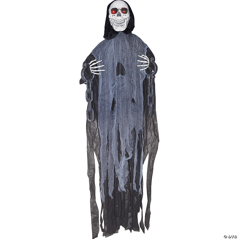 60" Animated Light-Up Hanging Ghost Skeleton in Chains Halloween Decoration