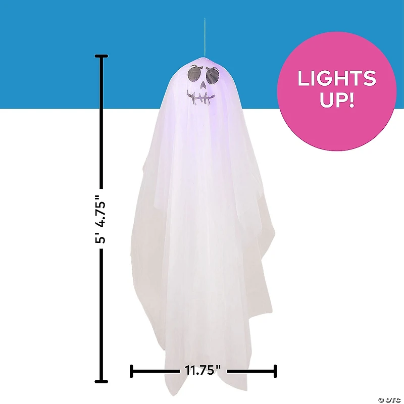 64 3/4" White Light-Up Smiling Ghost Hanging Halloween Decoration