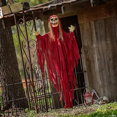 66 3/4" Light-Up Skeletal Reaper in Red Robes Halloween Hanging Decoration