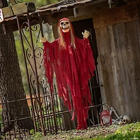66 3/4" Light-Up Skeletal Reaper in Red Robes Halloween Hanging Decoration
