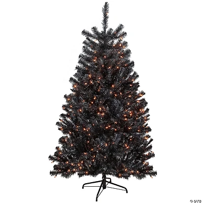 6ft Pre-Lit Black Noble Spruce Artificial Halloween Tree  Orange Lights