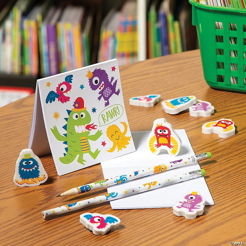 7 1/2" Assorted Bright Colors Cute Monster Wood Pencils - 24 Pc.