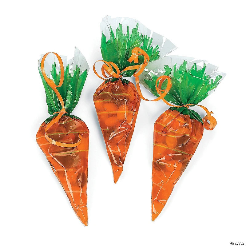 7 1/4" x 9 1/4" Carrot-Shaped Cellophane Bags - 12 Pc.