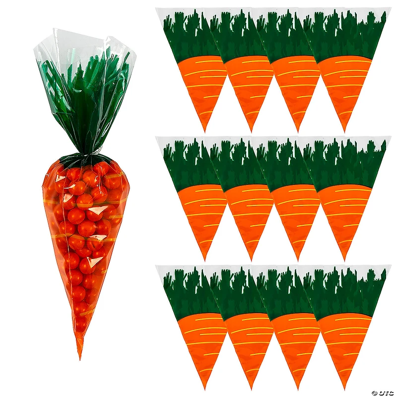 7 1/4" x 9 1/4" Carrot-Shaped Cellophane Bags - 12 Pc.