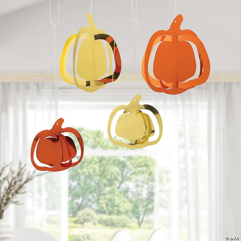 7" – 10" Fall Orange & Gold Hanging Foil Pumpkins Ceiling Decorations - 8 Pc.
